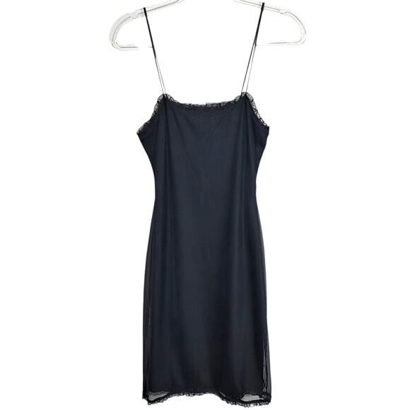 Ralph Lauren Tartan Label Vintage Y2K Black Slip Mini Dress Mesh Overlay Size M - Picture 1 of 8